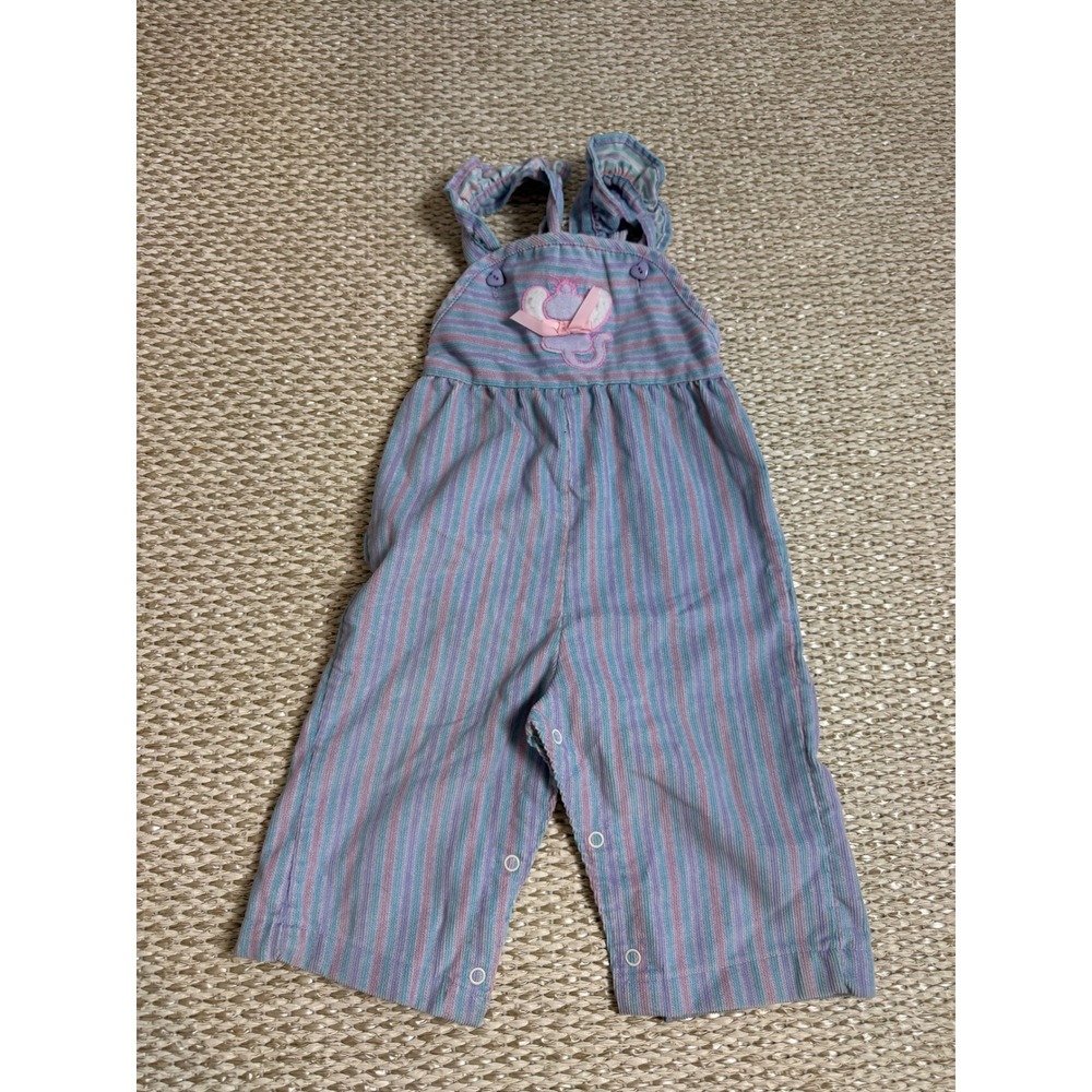Vintage Health-tex Striped Overalls corduroy Mouse Applique 24 Months 80's 90's